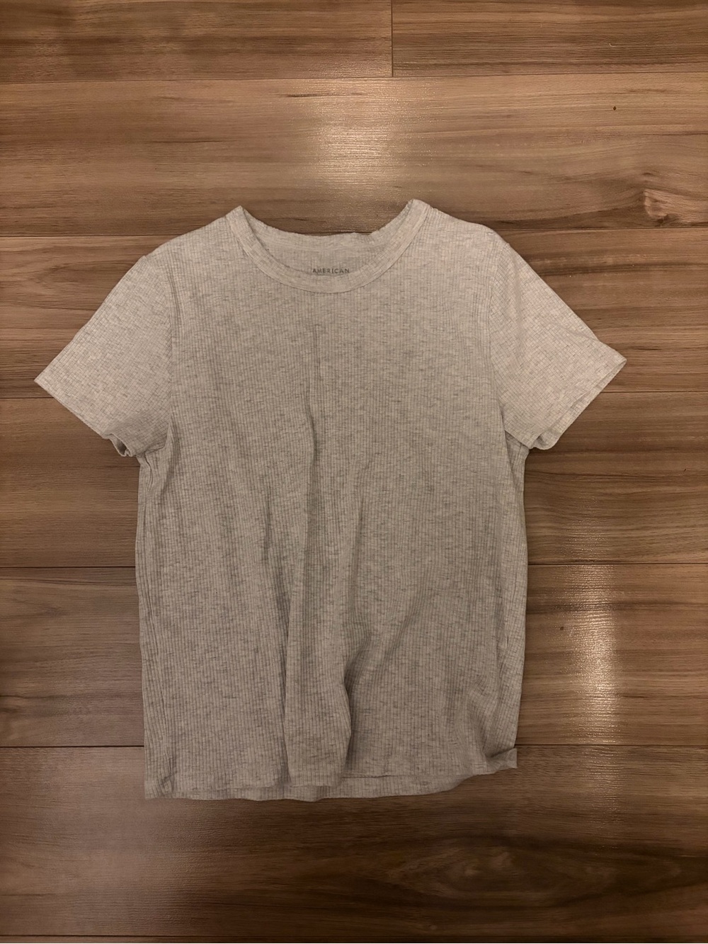 American Eagle Outfitters Light Heather Gray Ribbed Short Sleeve Tee